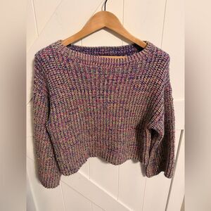 Soho Multi Color Glitter Thread Crop Bell Sleeve Sweater Womens XS USA Made